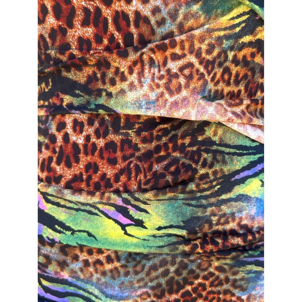 Vtg XXI Forever 21 Y2K Neon Rainbow Cheetah Leopard Ruched Strapless Dress M - Picture 5 of 7